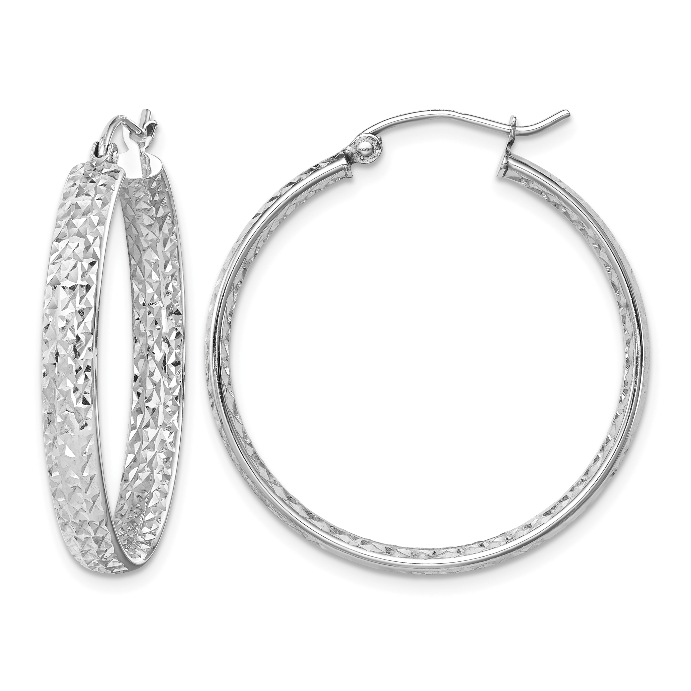 14k White Gold Diamond-cut In/Out Hoop Earrings (TF1590)