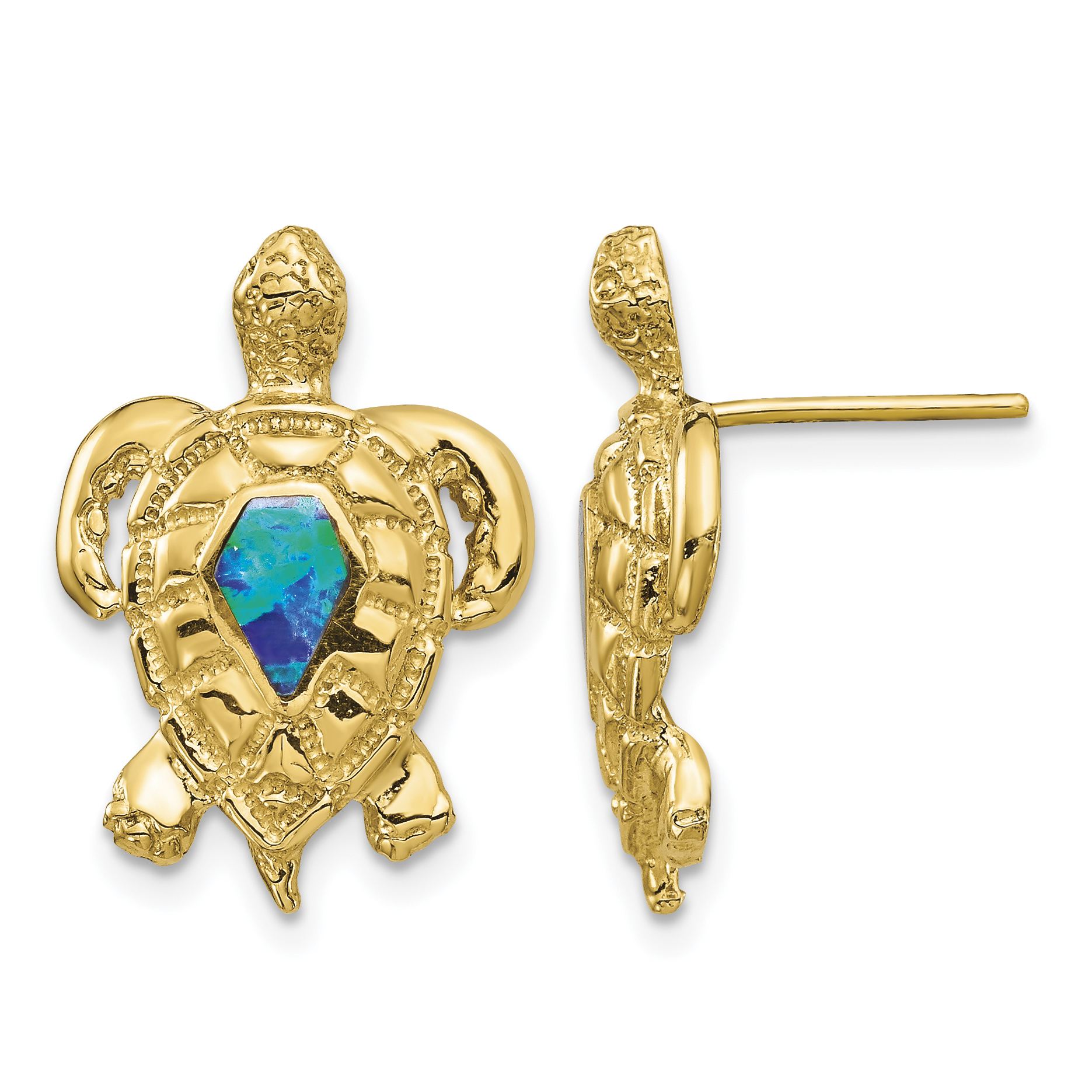 14K Created Opal Turtle Post Earrings (TF1595)