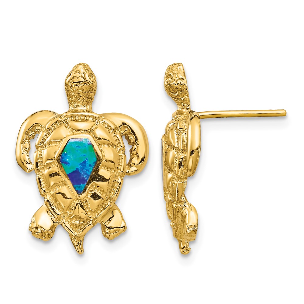 14K Created Opal Turtle Post Earrings (TF1595)