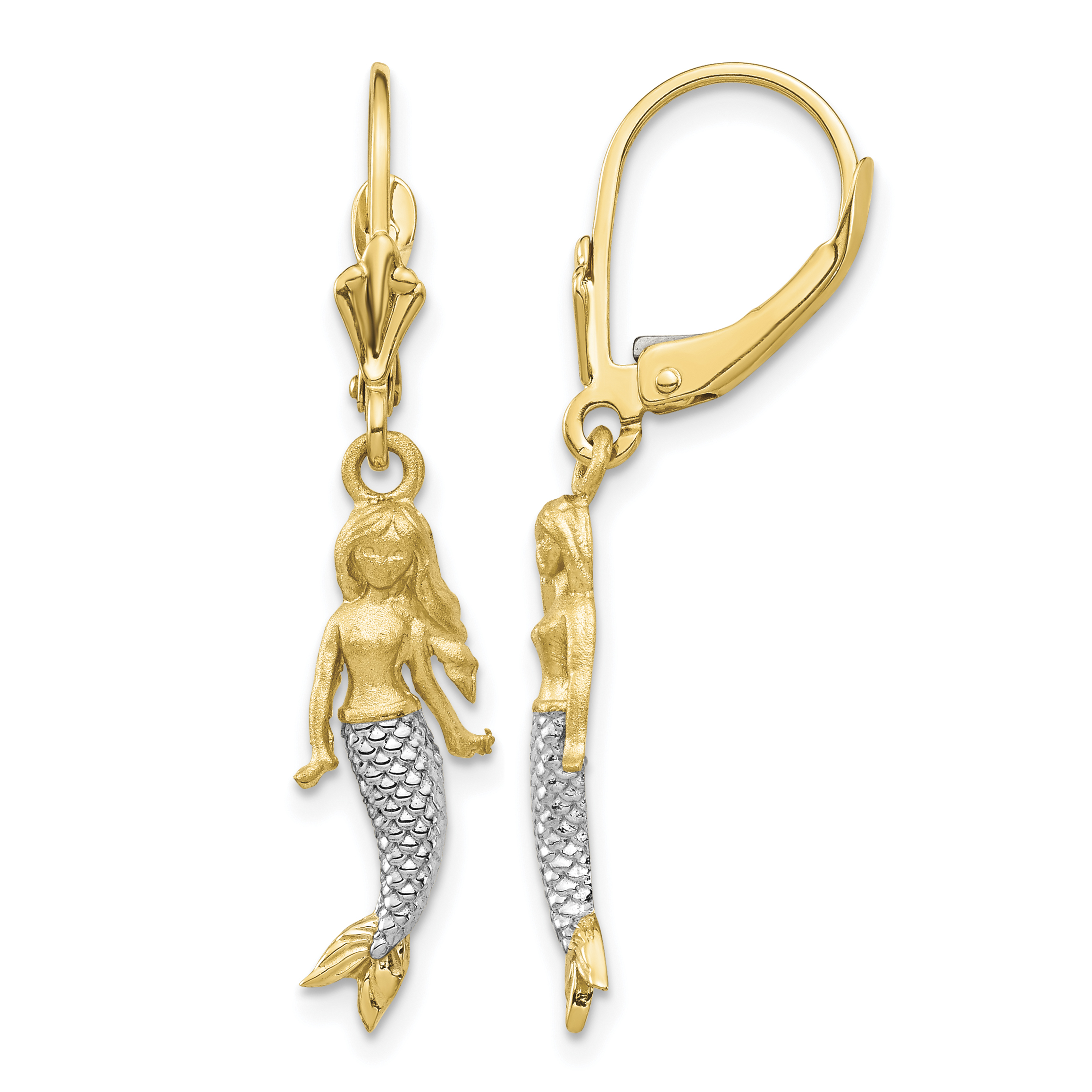 14K and White Rhodium Brushed & Polished Mermaid Earrings (TF1598)