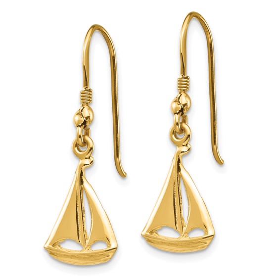 14K Sailboat Dangle French Hook Earrings