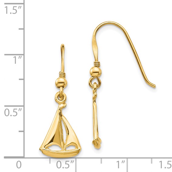 14K Sailboat Dangle French Hook Earrings
