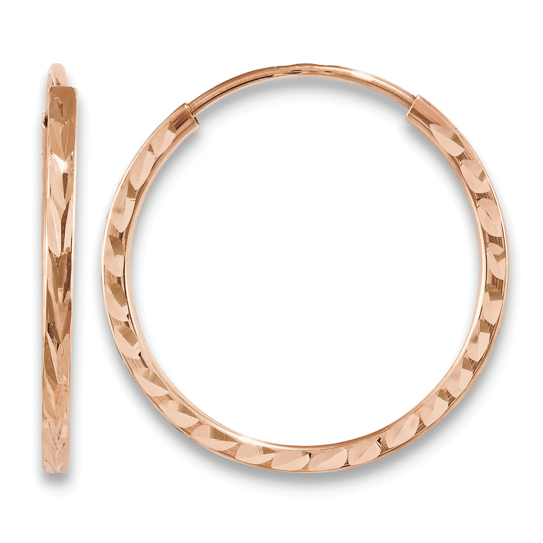 14k Rose Gold Diamond-cut Square Tube Endless Hoop Earrings (TF1602)