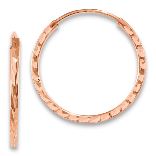 14k Rose Gold 1.6x20mm Diamond-cut Square-Tube Endless Hoop Earrings