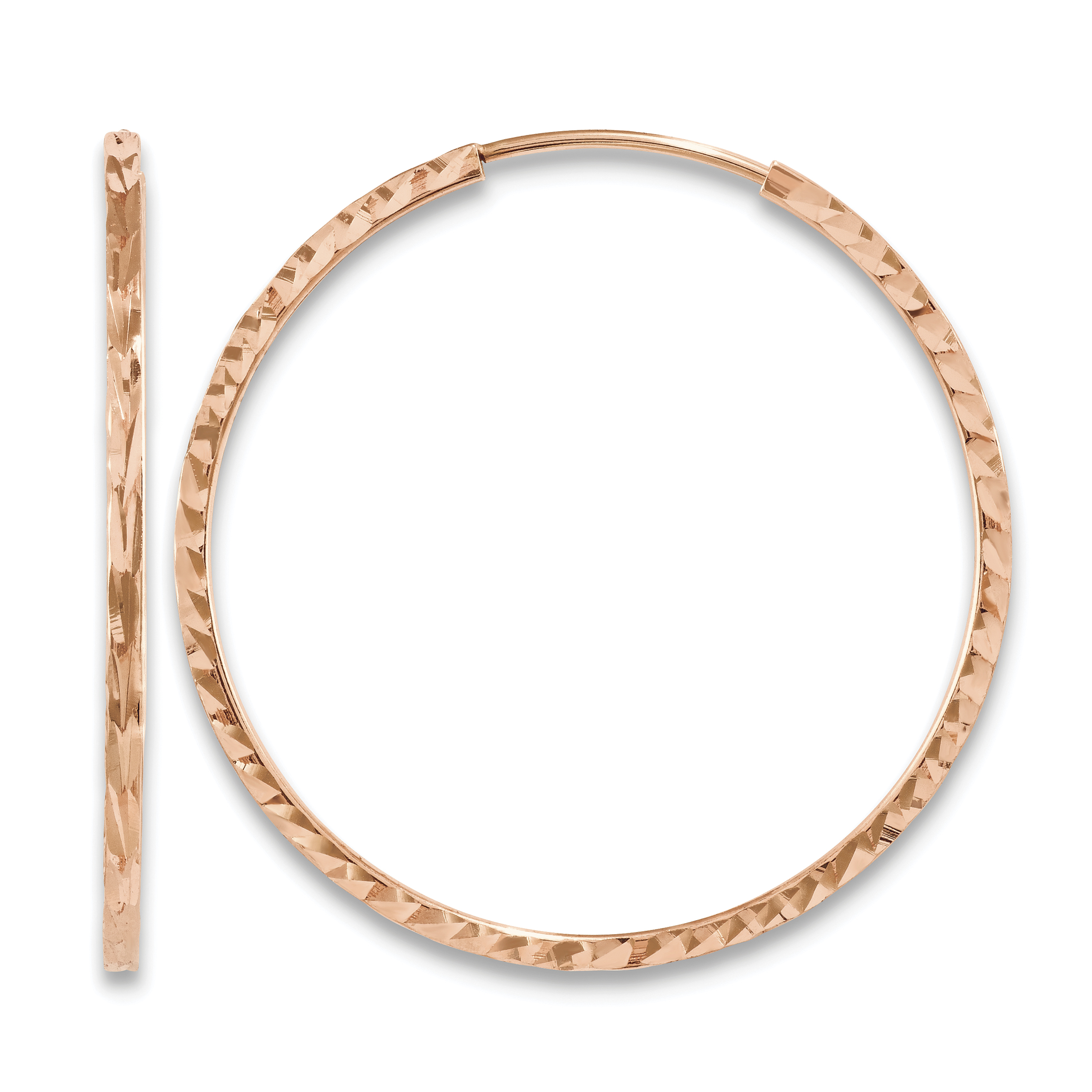 14k Rose Gold Diamond-cut Square Tube Endless Hoop Earrings (TF1603)