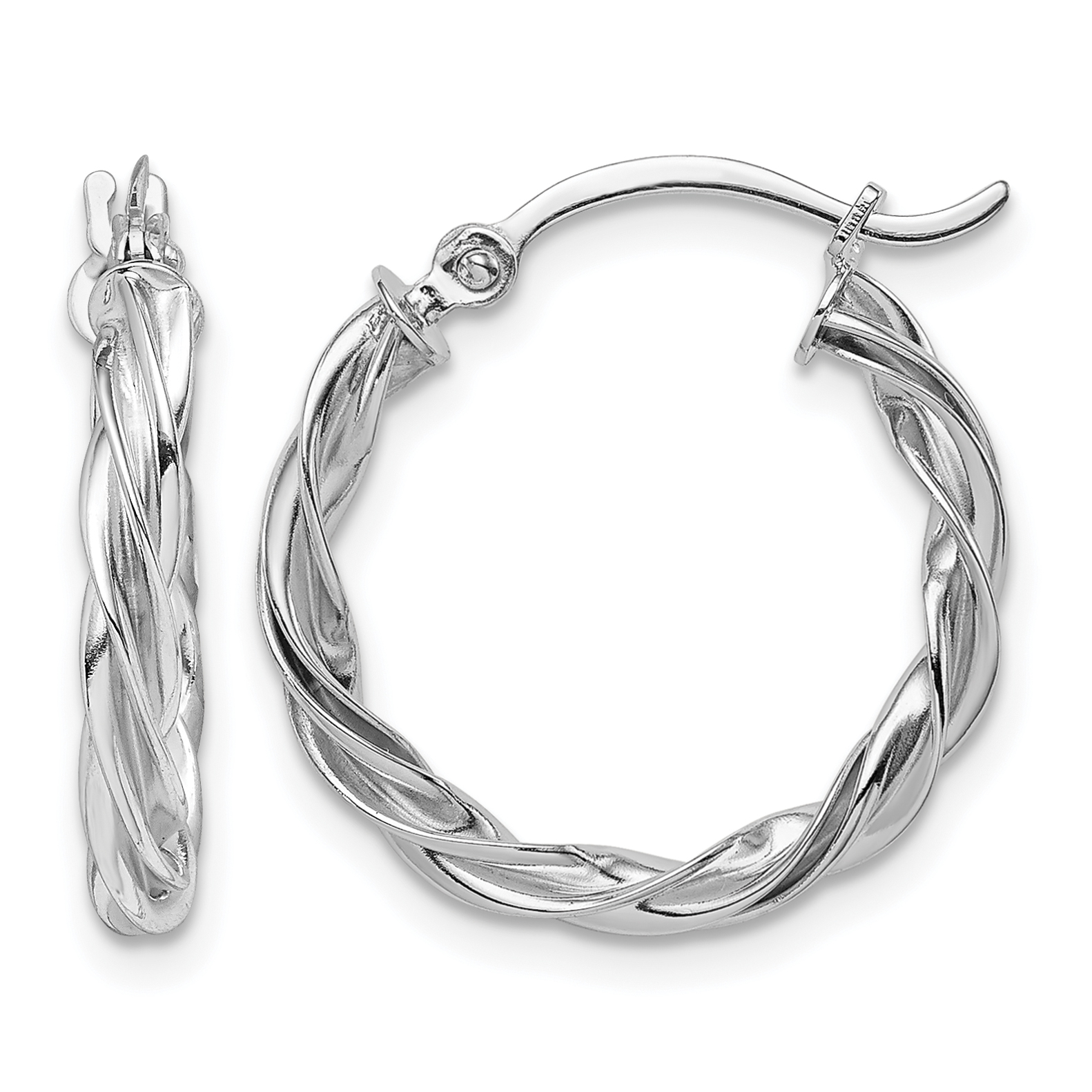14K Polished White Gold Twisted Hoop Earrings (TF1606W)