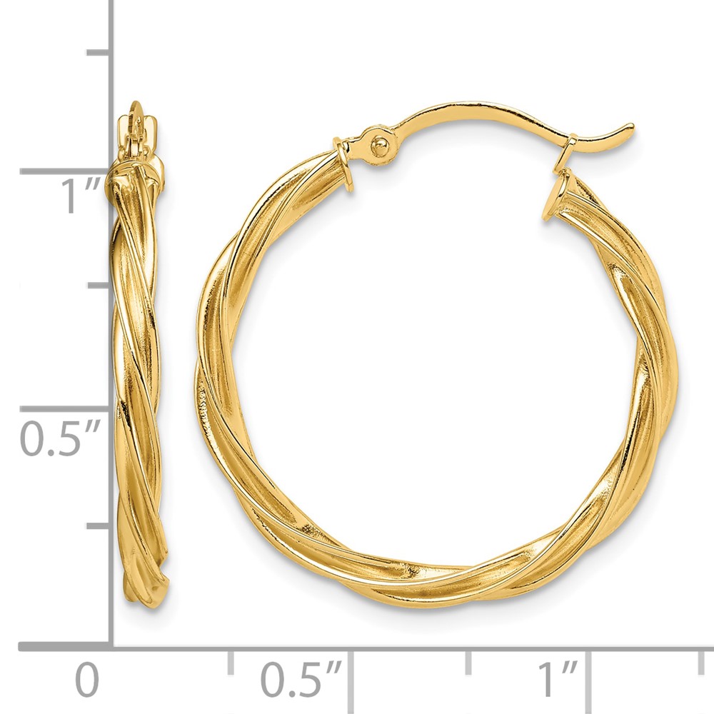 14K Polished Twisted 2.5mm Hoop Earrings (TF1607)