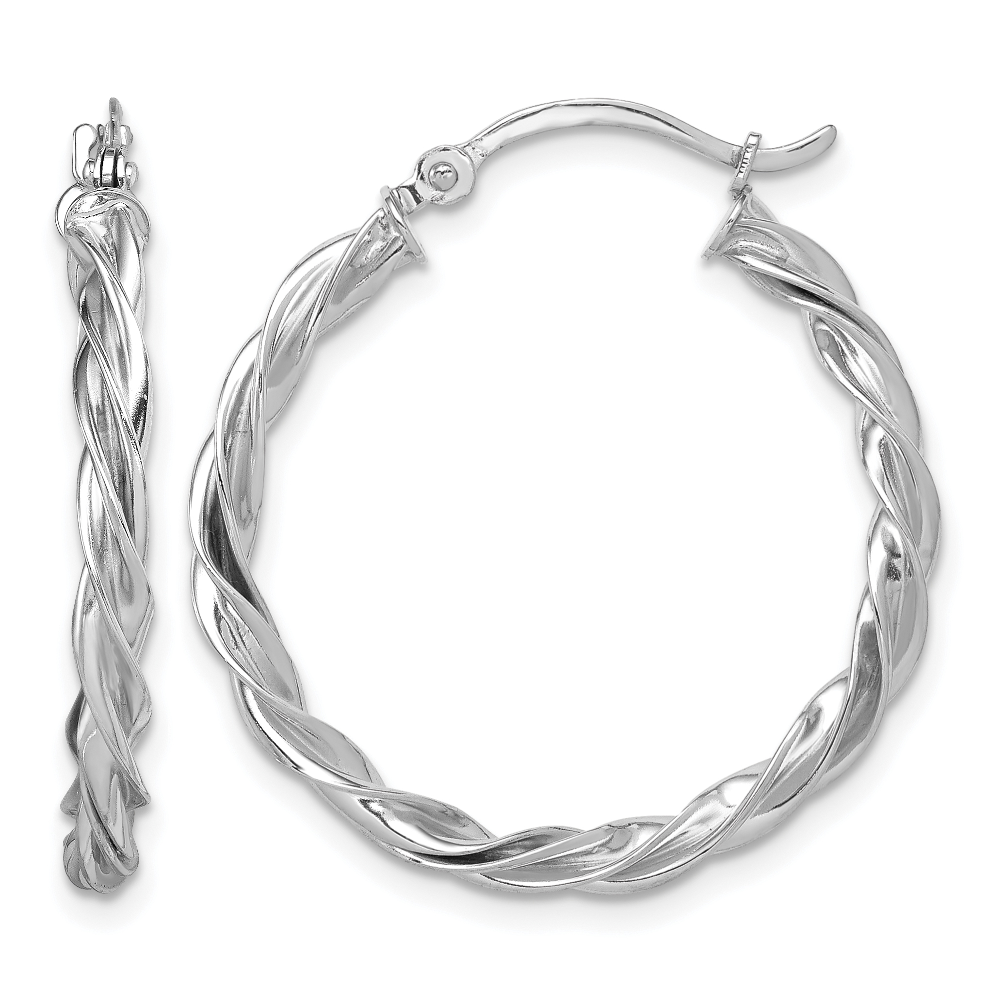 14K White Gold Polished Twisted Hoop Earrings (TF1607W)