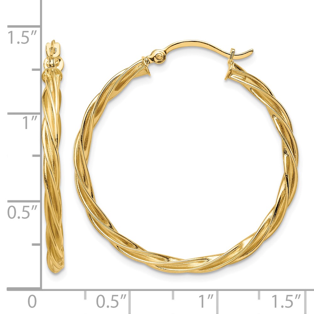 14K Polished 2.5mm Twisted Hoop Earrings (TF1608)