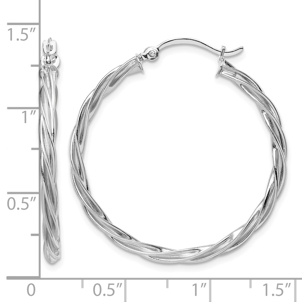 14K Polished White Gold 2.5mm Twisted Hoop Earrings (TF1608W)