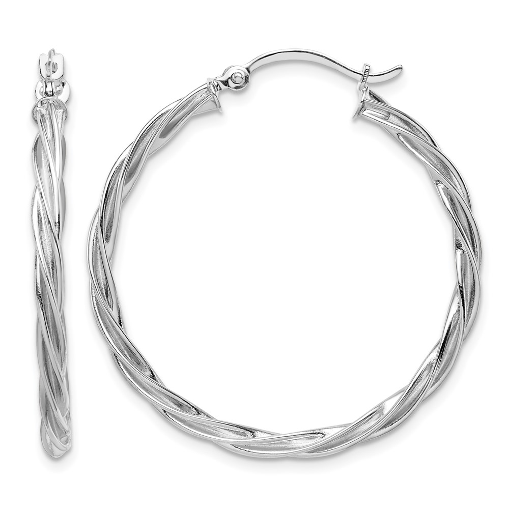 14K Polished White Gold 2.5mm Twisted Hoop Earrings (TF1608W)