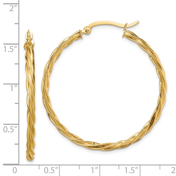 2.5mm Gold Twisted Tube Hoop Earrings