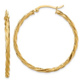 2.5mm Gold Twisted Tube Hoop Earrings