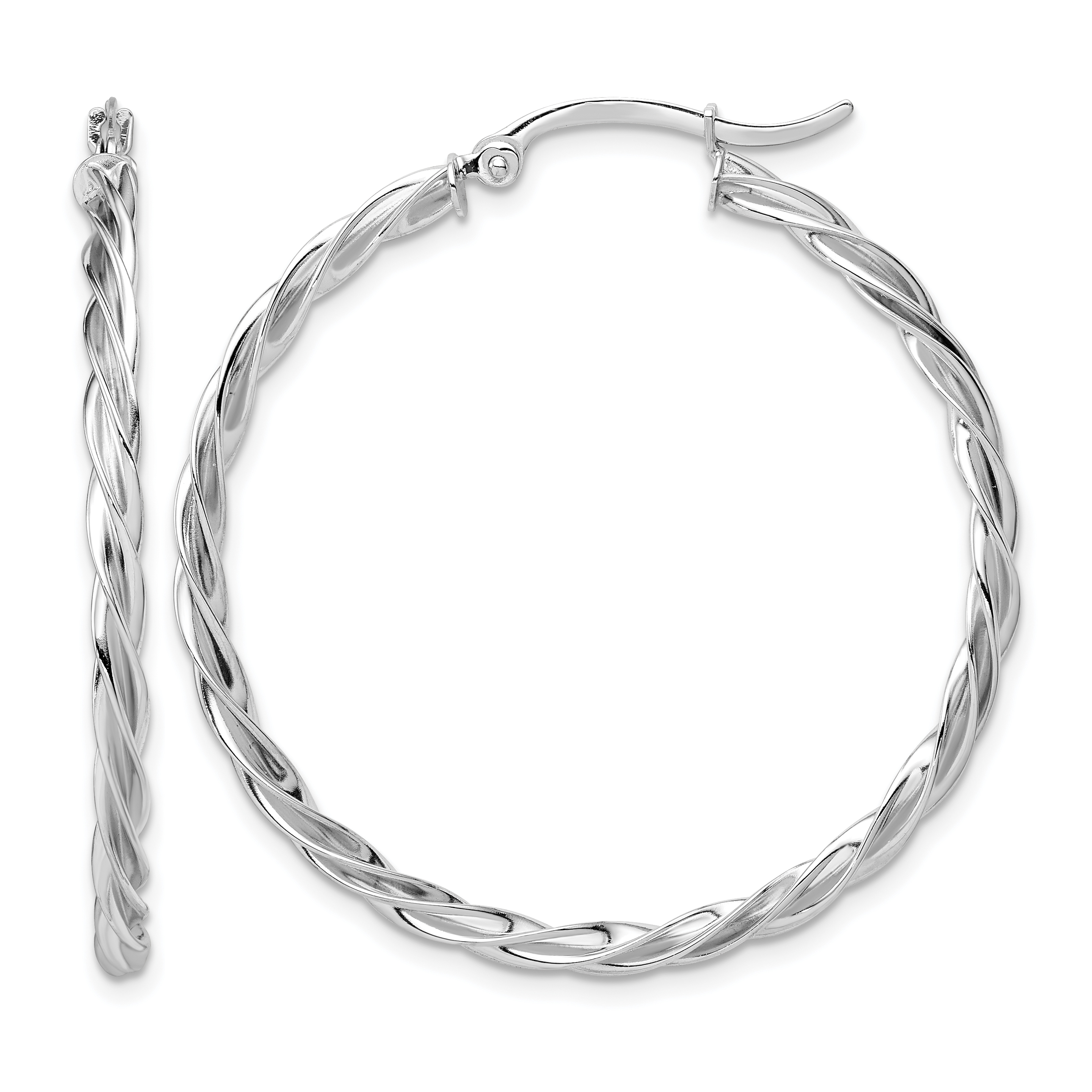 14K Polished White Gold Twisted 2.5mm Hoop Earrings (TF1609W)