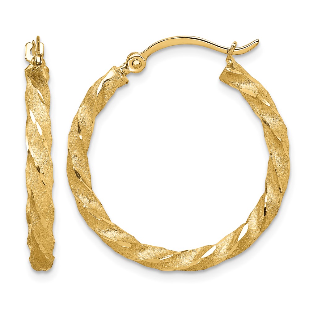 14K Twisted Satin Diamond-Cut Hoop Earrings (TF1611)