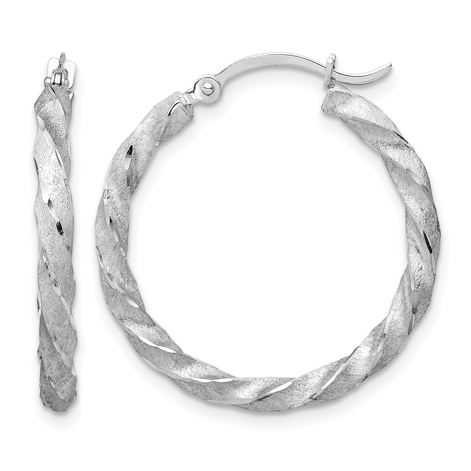14K White Gold Twisted Satin Diamond-Cut Hoop Earrings (TF1611W)