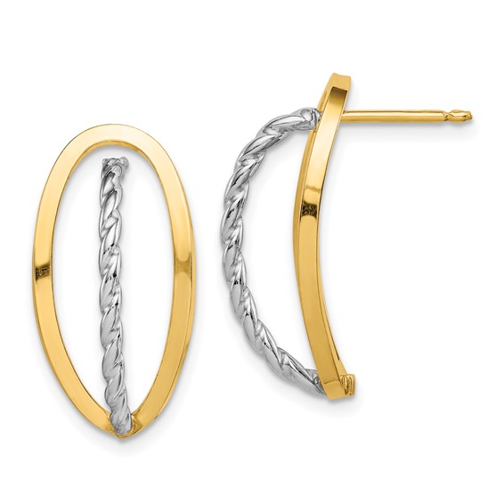 14k Two-tone Polished & Twisted Fancy Post Earrings