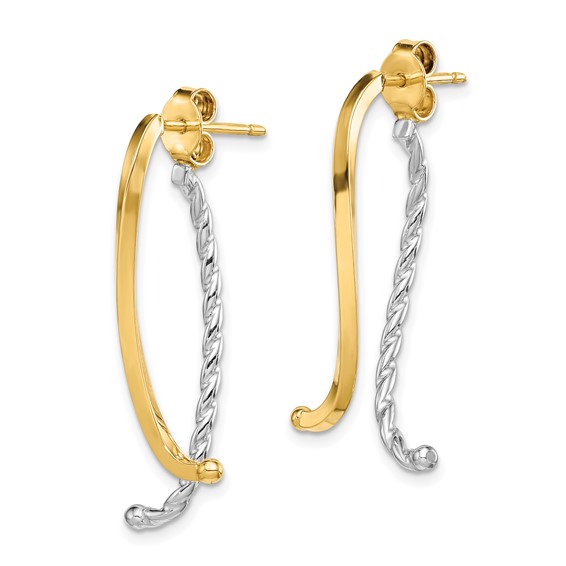14k Two-tone Polished & Twisted Front & Back Post Earrings