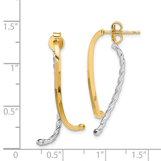 14k Two-tone Polished & Twisted Front & Back Post Earrings