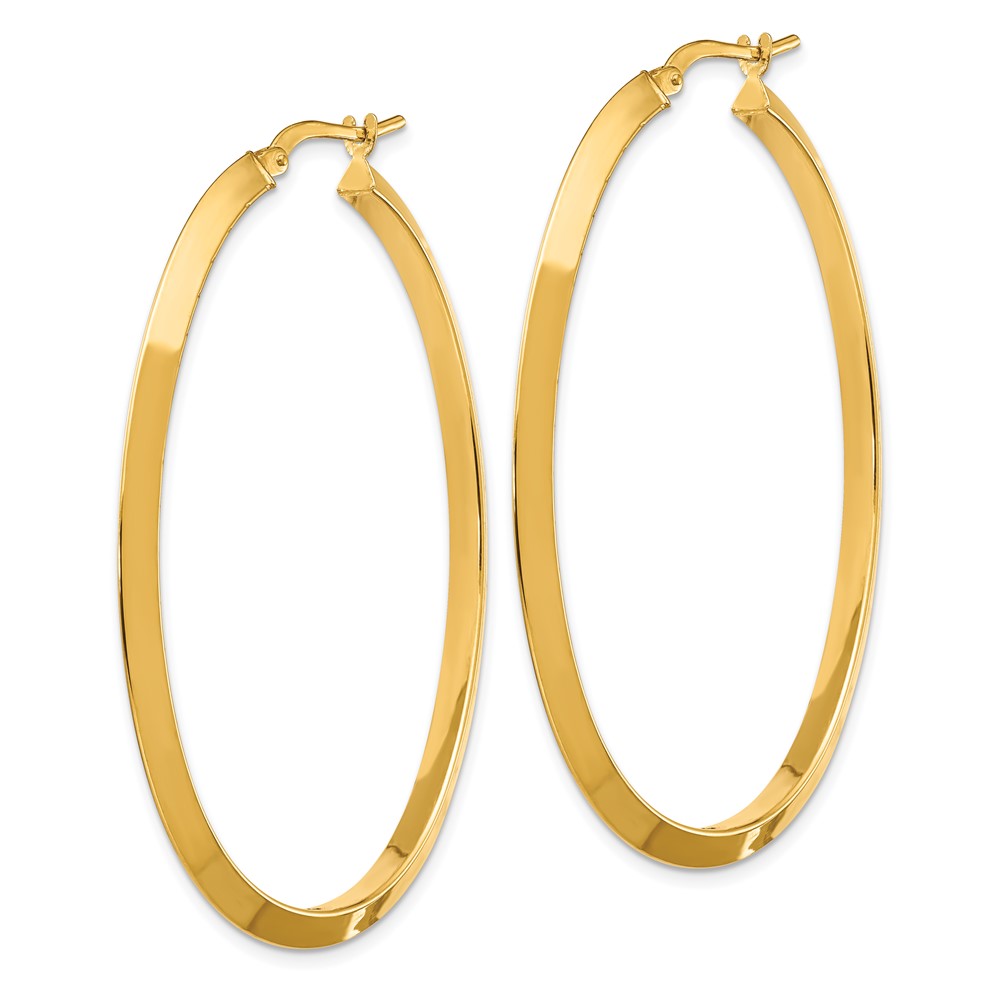 14K Large 3mm Knife Edge Oval Hoop Earrings (TF1638)