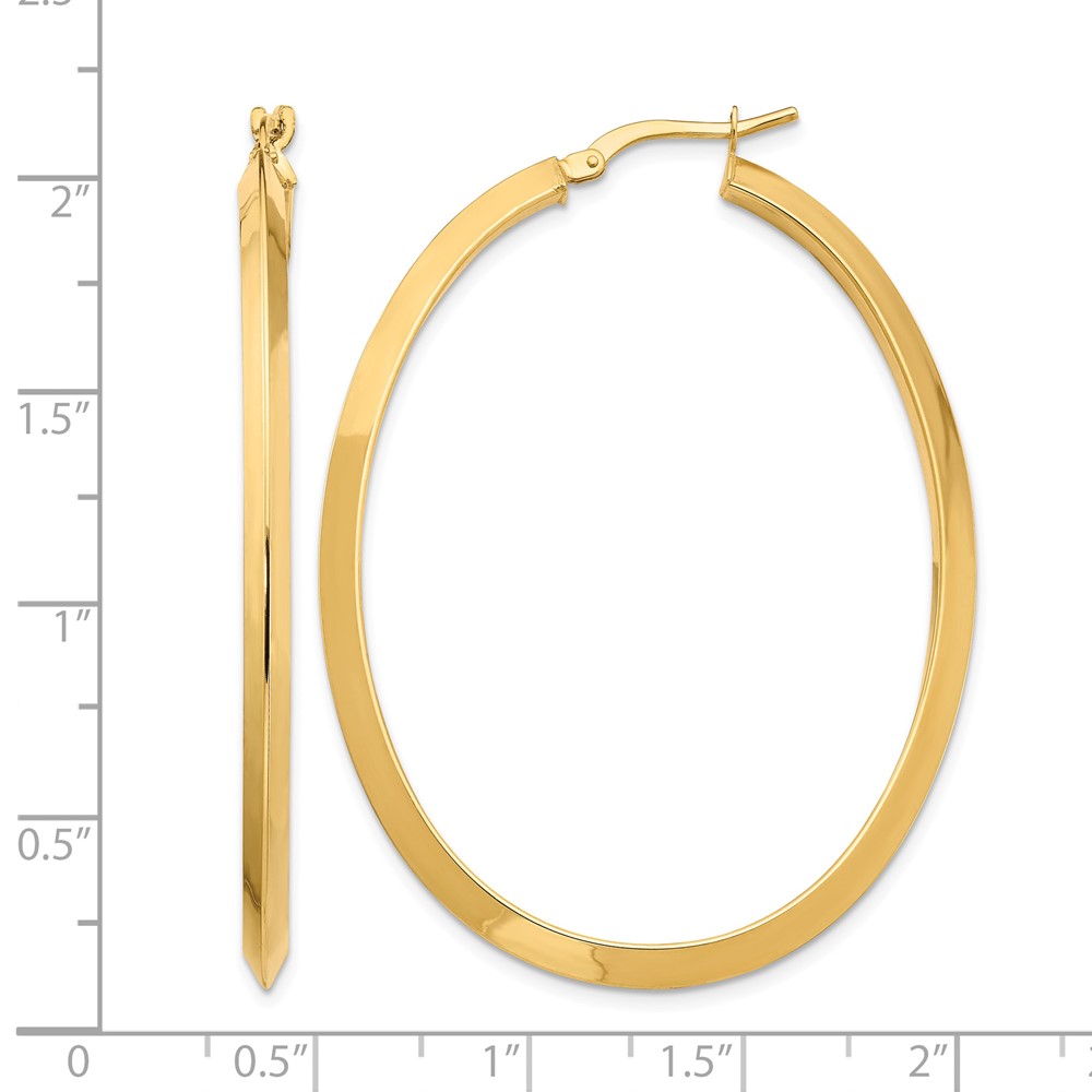 14K Large 3mm Knife Edge Oval Hoop Earrings (TF1638)