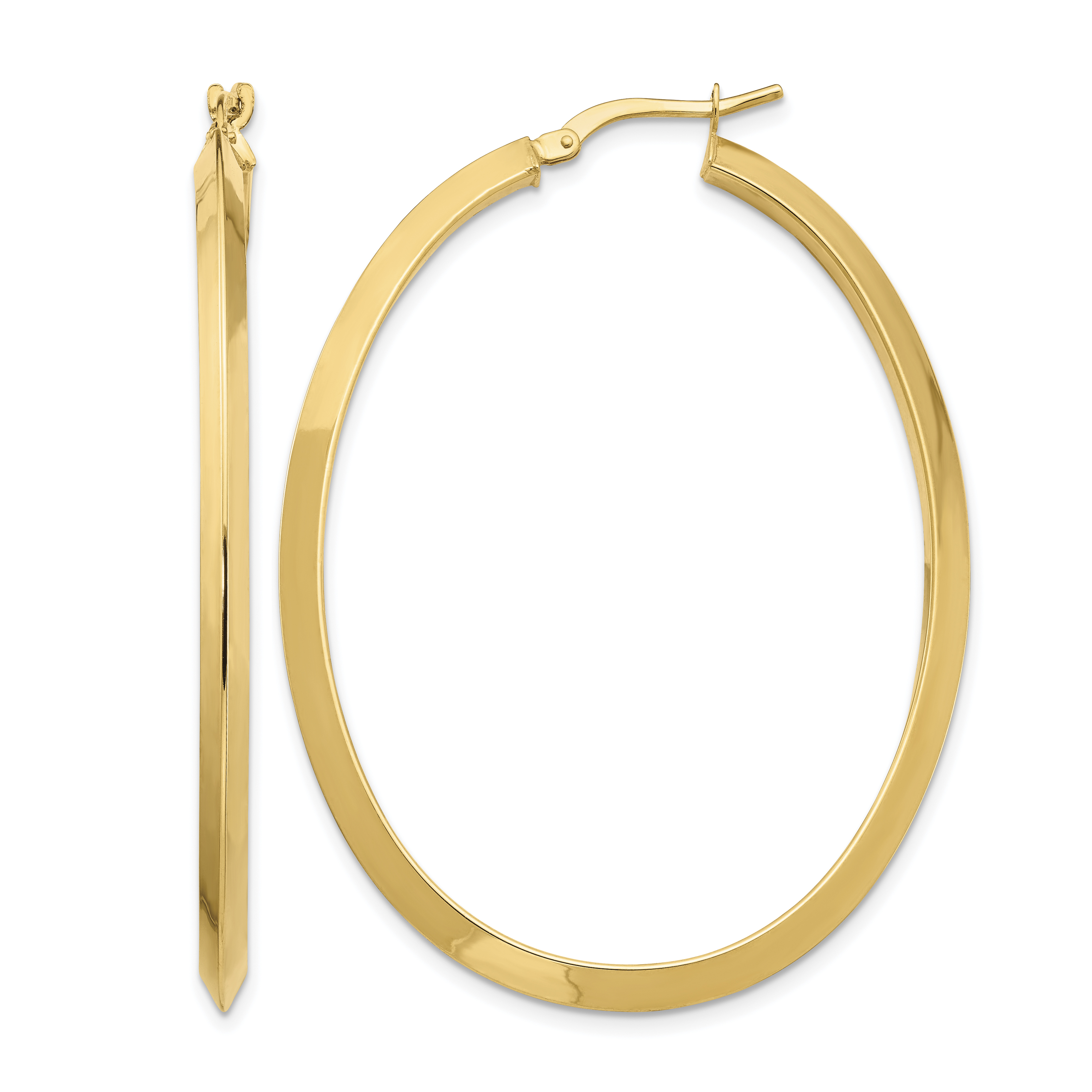 14K Large 3mm Knife Edge Oval Hoop Earrings (TF1638)