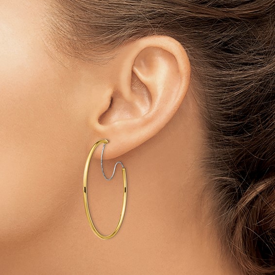 1.5mm Gold Two-tone Tube C-hoop Post Earrings