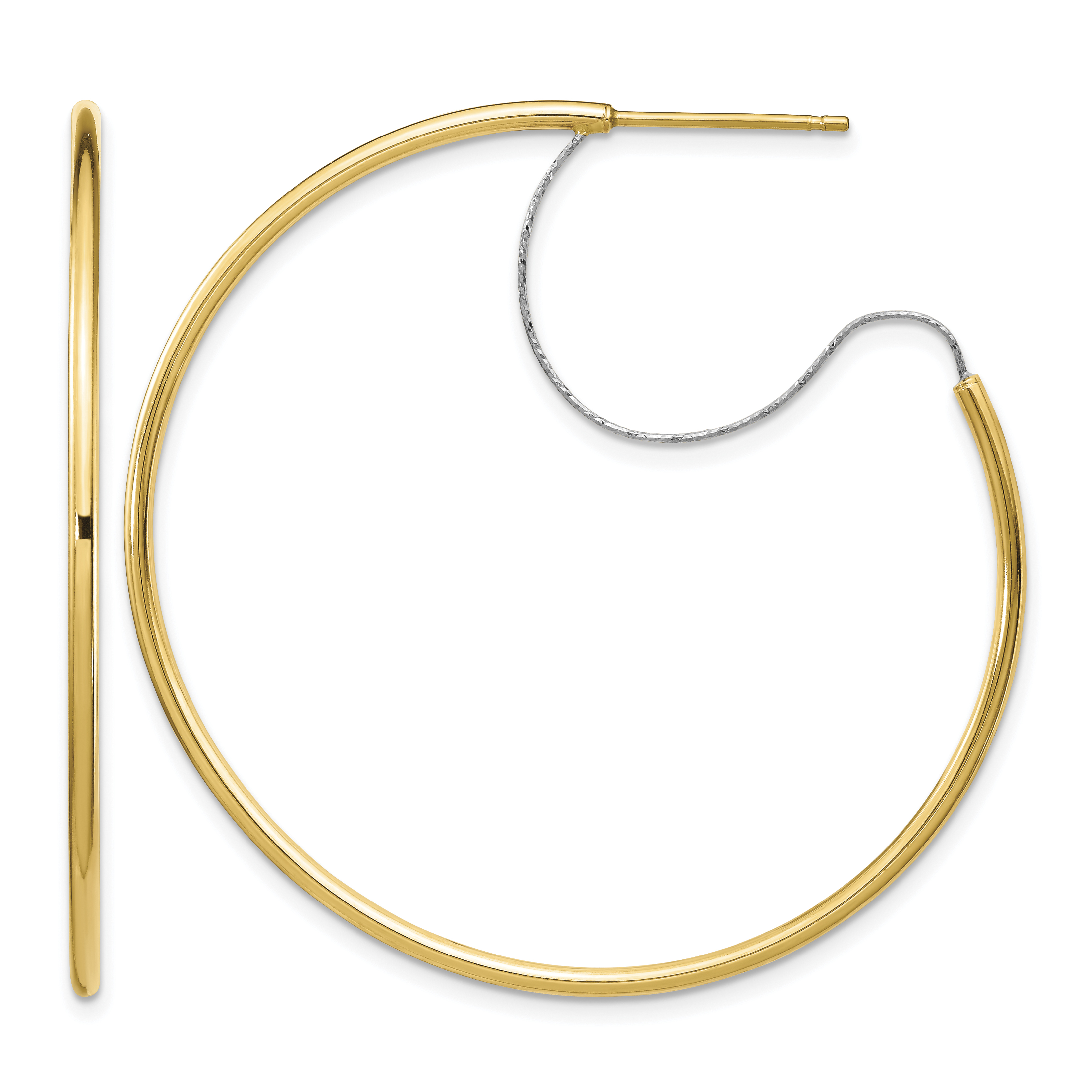 14K Two-Tone Large 2x45mm D/C Wire Polished Hoop Earrings (TF1642)