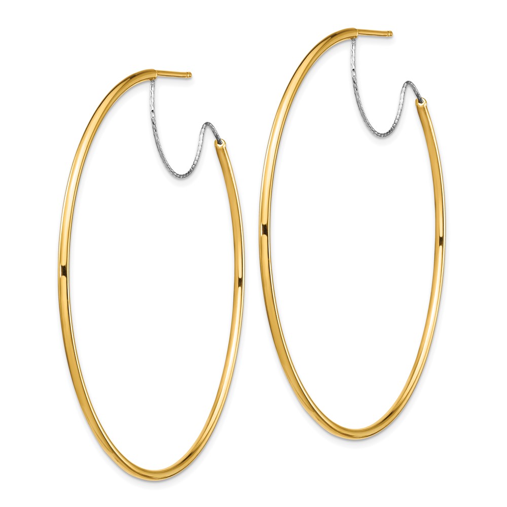 14K Two-Tone Large 2x55mm D/C Wire Polished Hoop Earrings (TF1643)