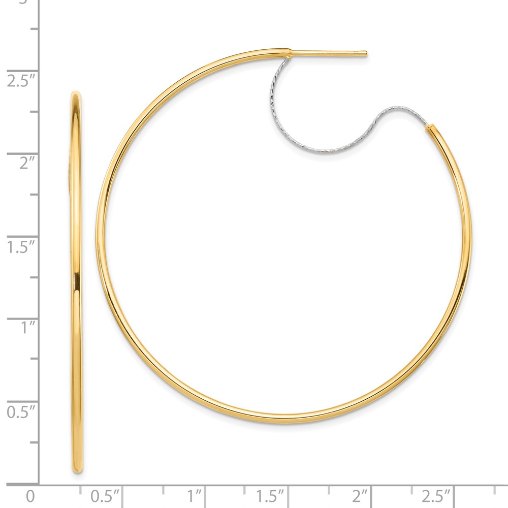 14K Two-Tone Large 2x55mm D/C Wire Polished Hoop Earrings (TF1643)