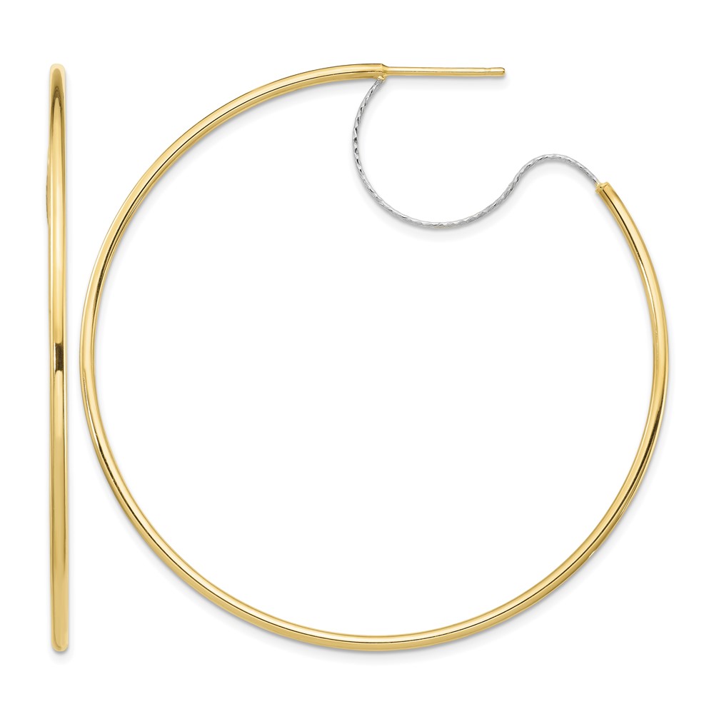 14K Two-Tone Large 2x55mm D/C Wire Polished Hoop Earrings (TF1643)