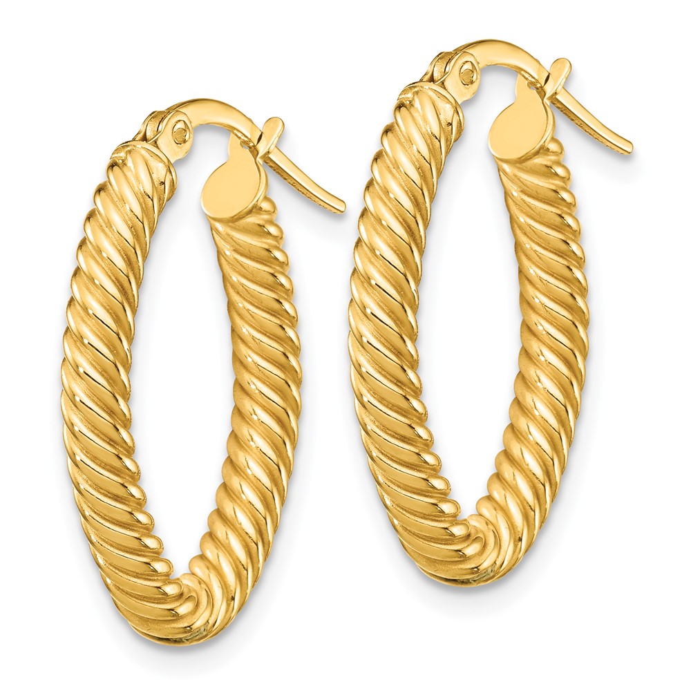 14K Small 3mm Textured Oval Hoop Earrings (TF1644)