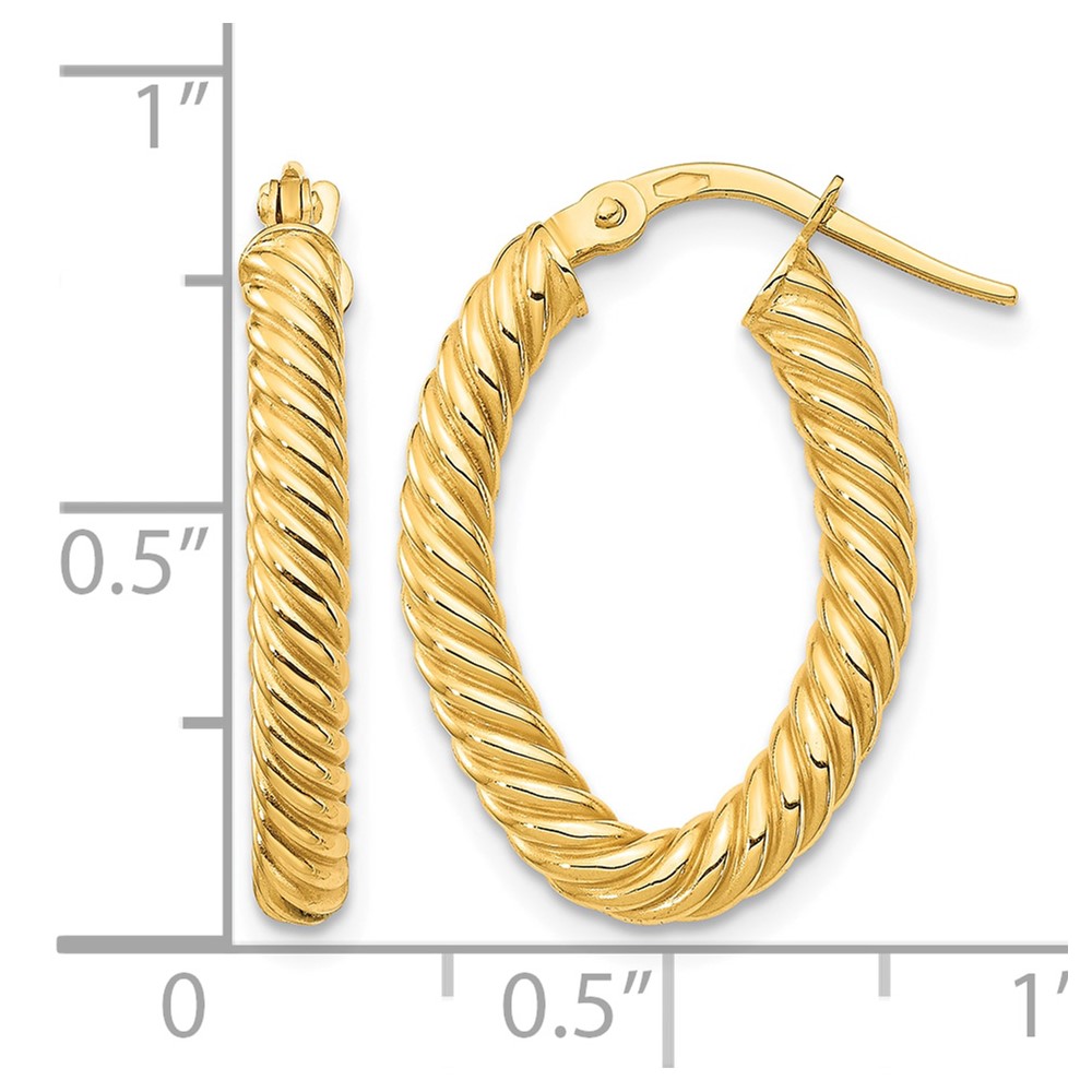 14K Small 3mm Textured Oval Hoop Earrings (TF1644)
