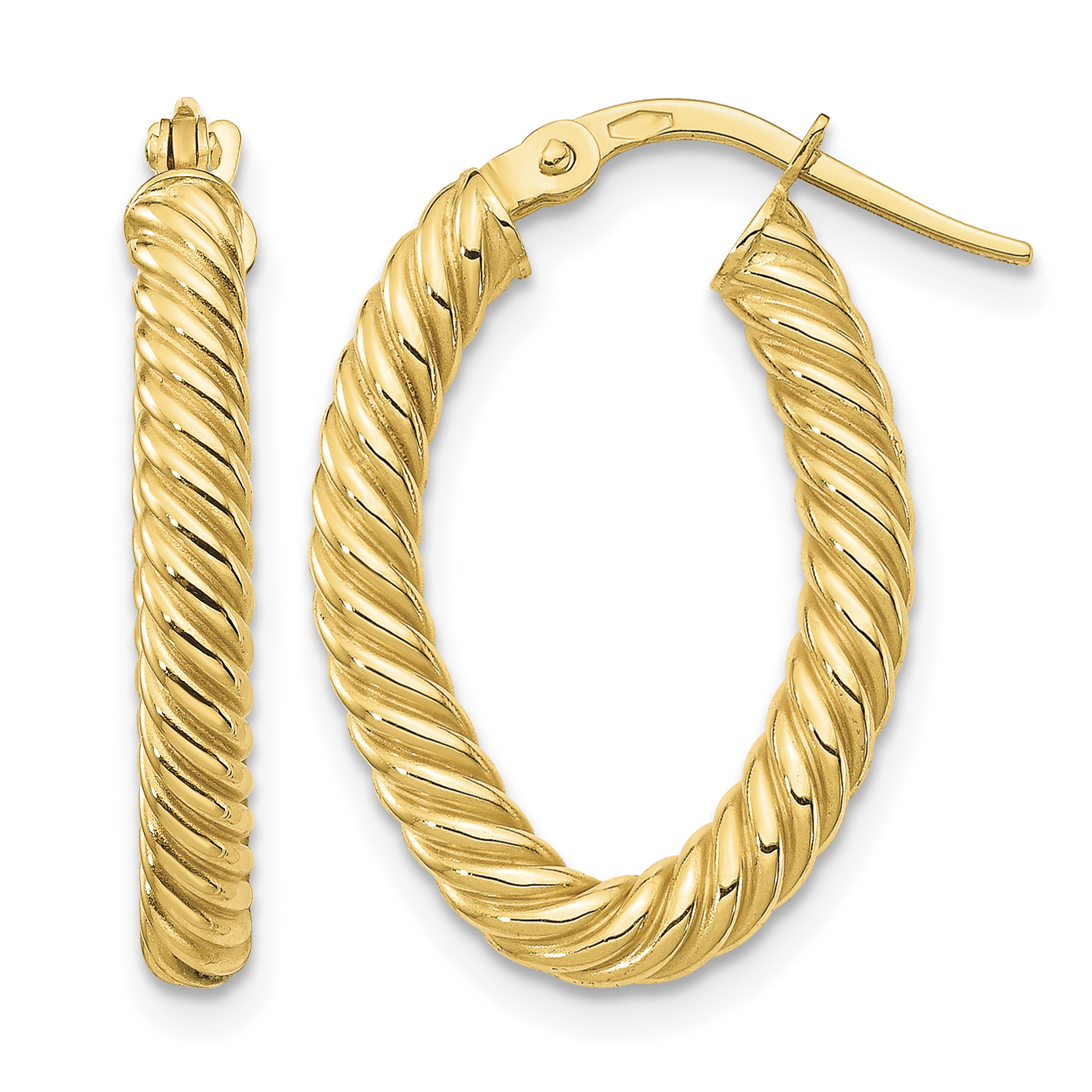 14K Small 3mm Textured Oval Hoop Earrings (TF1644)