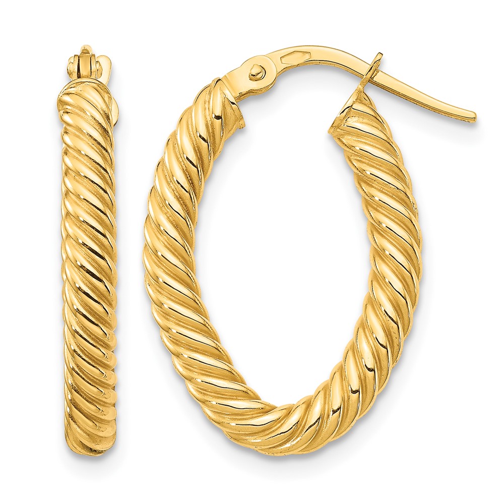 14K Small 3mm Textured Oval Hoop Earrings (TF1644)