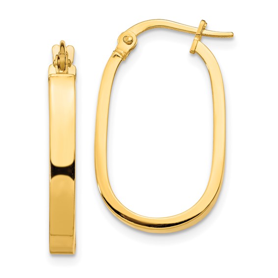 14K 3x23mm Oval Tube Hoop Earrings