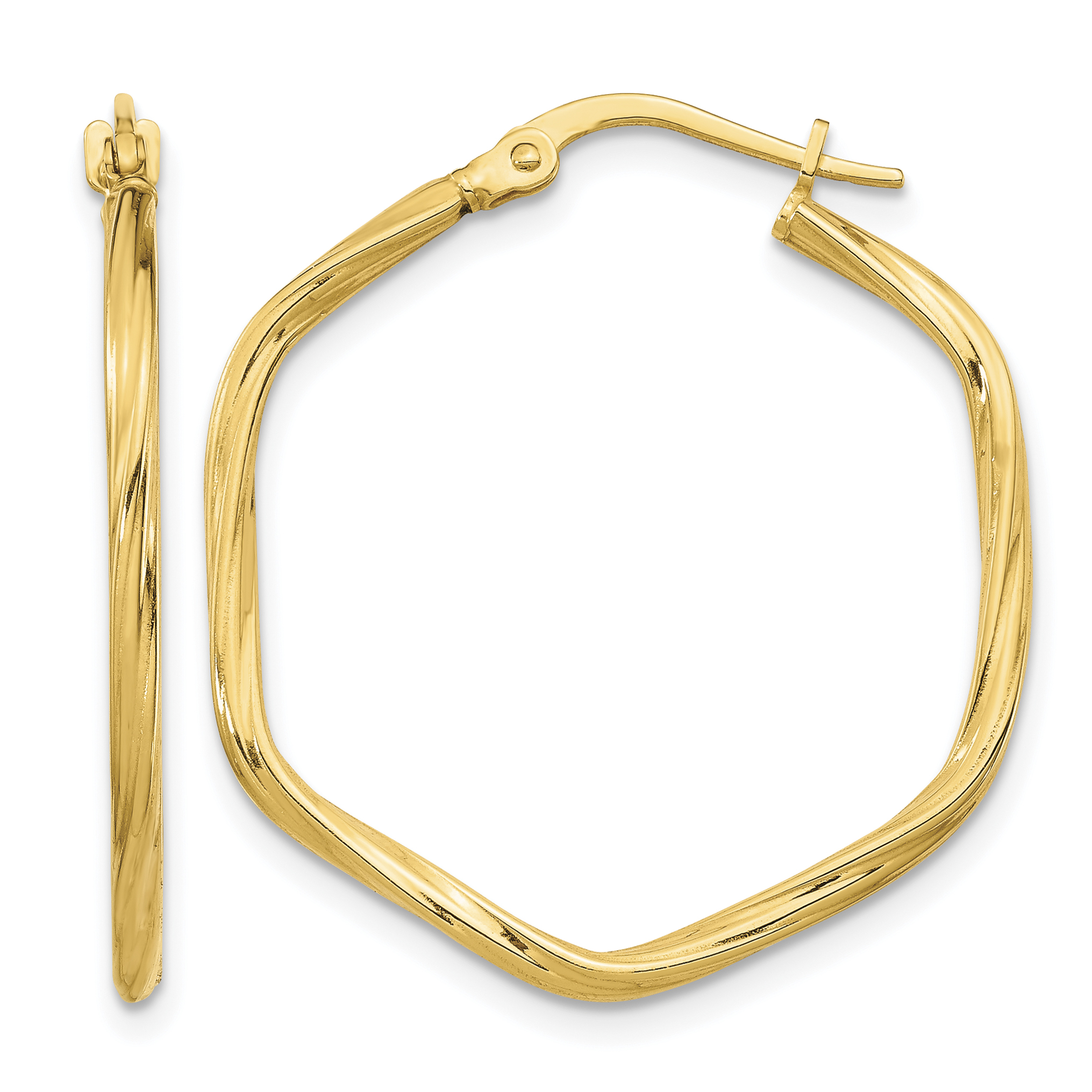 14K 1x1mm Textured Twist Hexagon Hoop Earrings (TF1669)