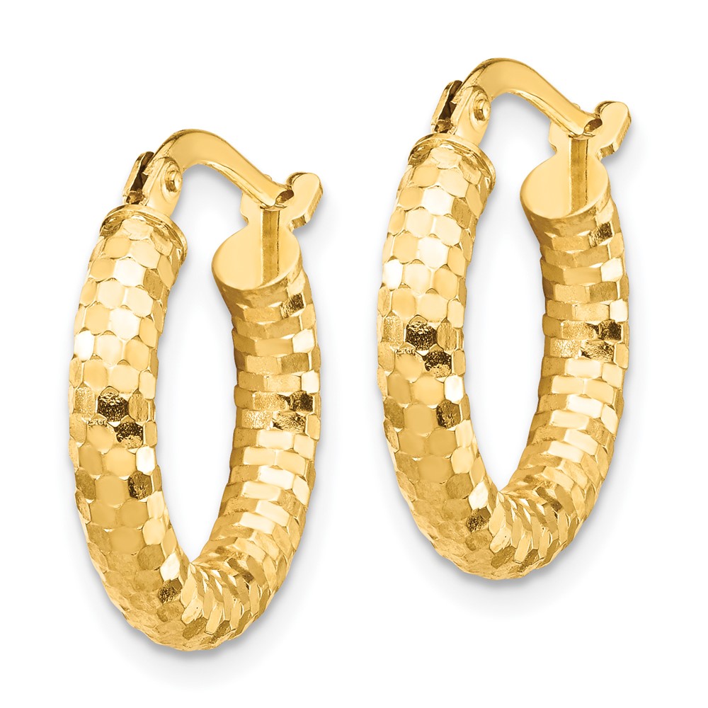 14K 3x10mm Diamond-cut Hoop Earrings (TF1700)