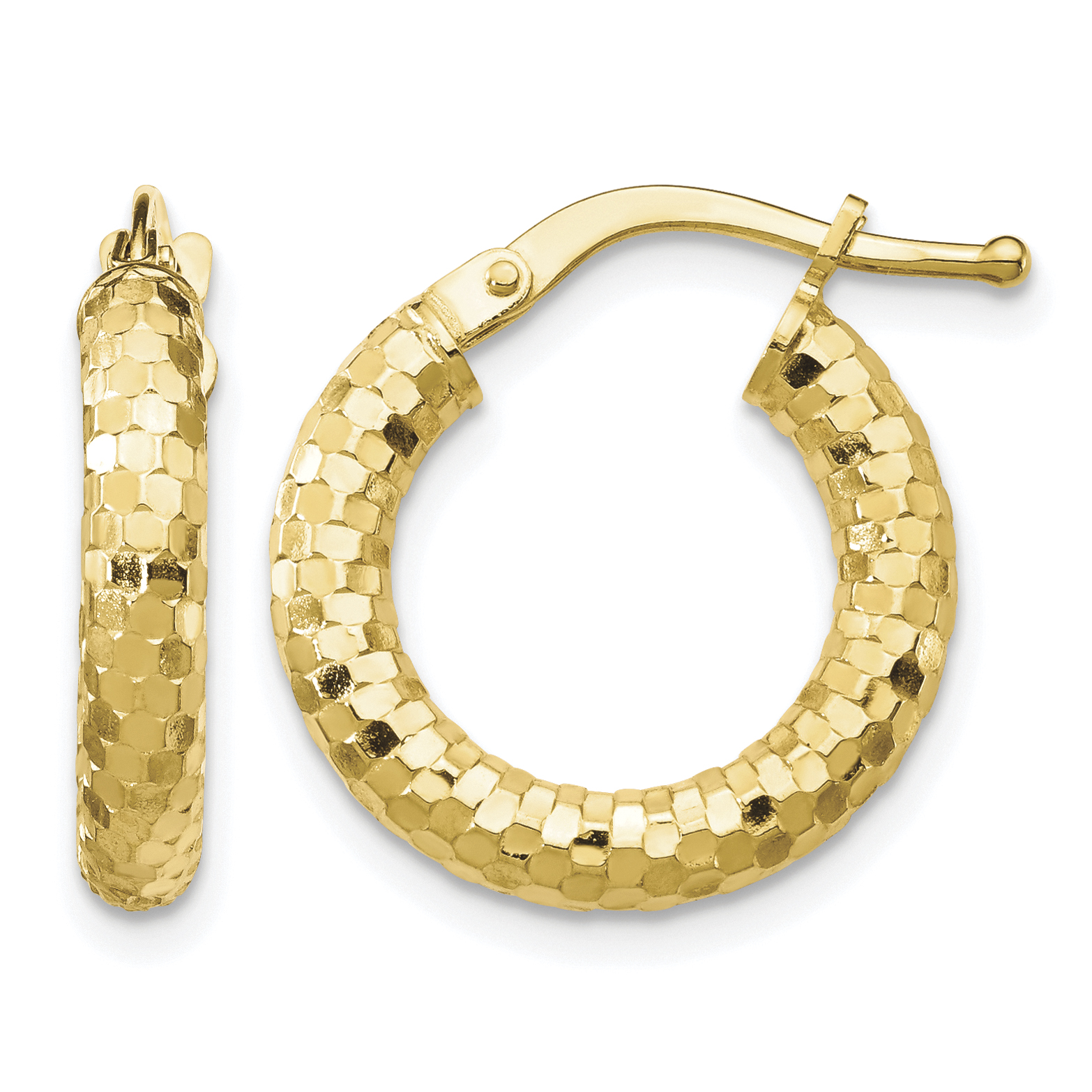 14K 3x10mm Diamond-cut Hoop Earrings (TF1700)