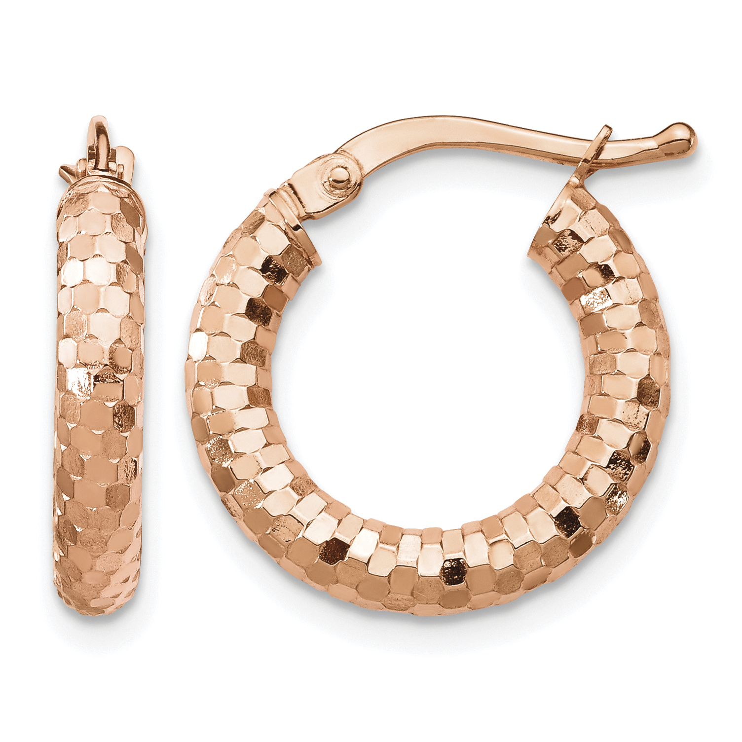 14k Rose Gold 3x10mm Diamond-cut Hoop Earrings (TF1700R)