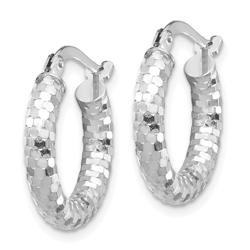 14k White Gold 3x10mm Diamond-cut Hoop Earrings (TF1700W)