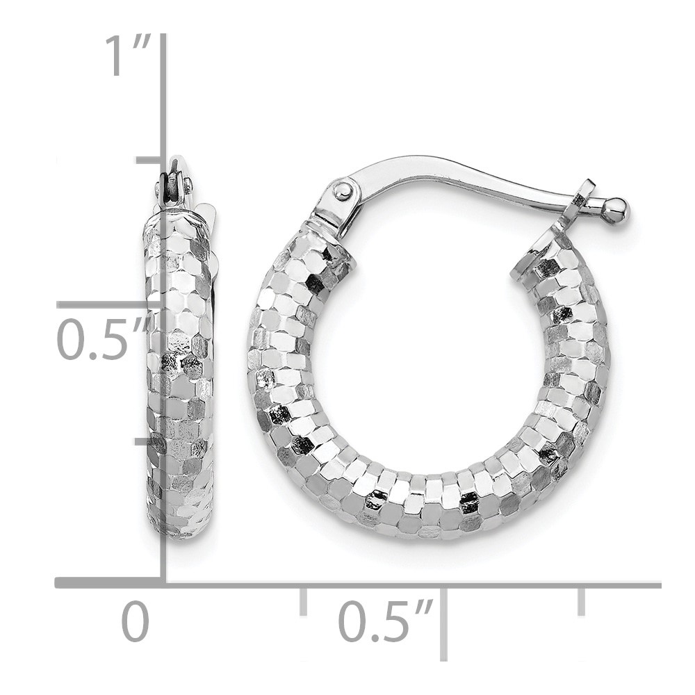 14k White Gold 3x10mm Diamond-cut Hoop Earrings (TF1700W)