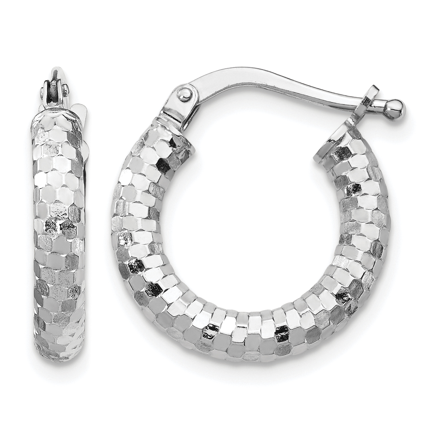 14k White Gold 3x10mm Diamond-cut Hoop Earrings (TF1700W)