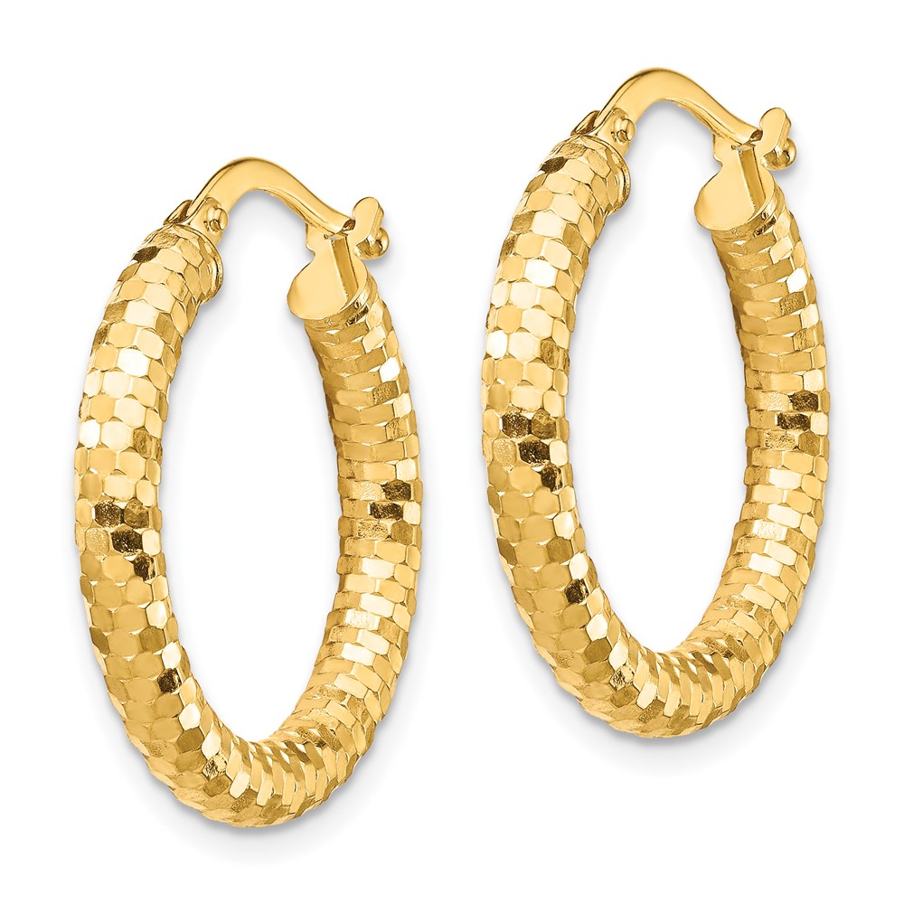 14K 3x22mm Diamond-cut Hoop Earrings (TF1701)