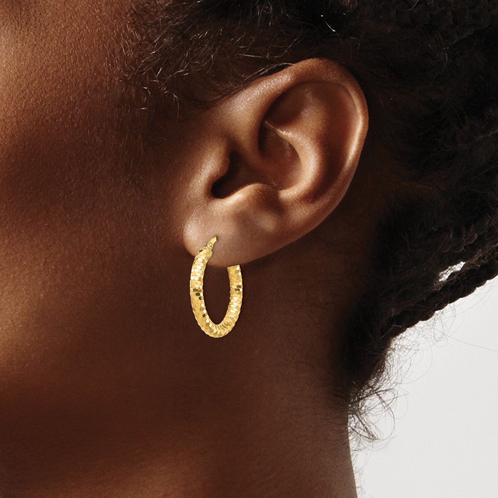 14K 3x22mm Diamond-cut Hoop Earrings (TF1701)