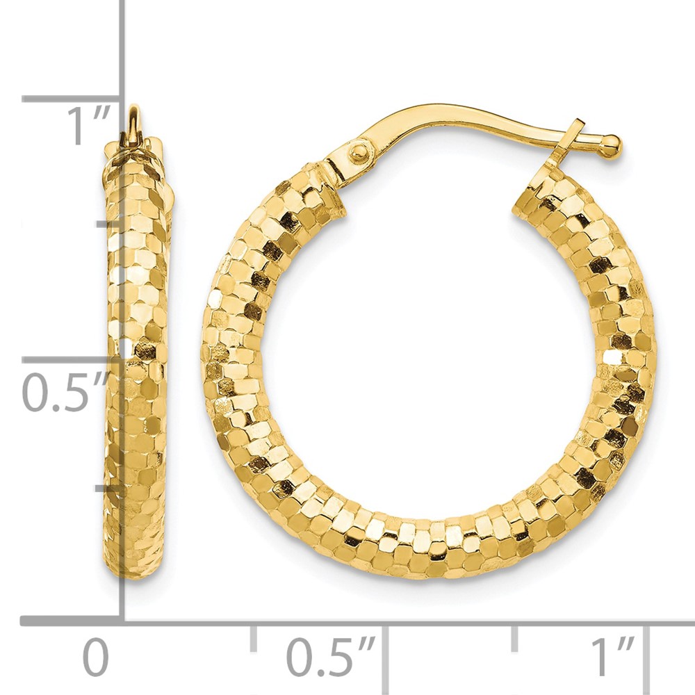 14K 3x22mm Diamond-cut Hoop Earrings (TF1701)