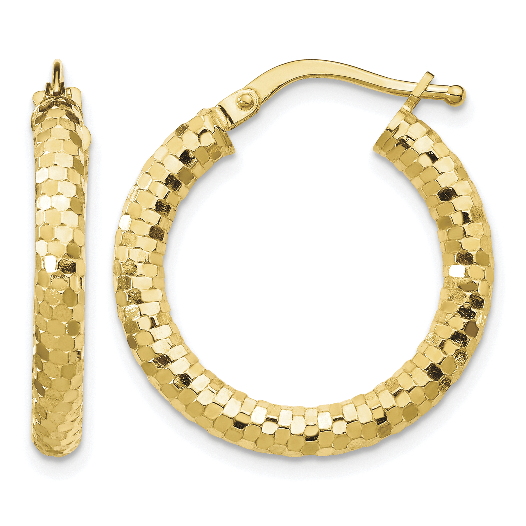 14K 3x22mm Diamond-cut Hoop Earrings (TF1701)