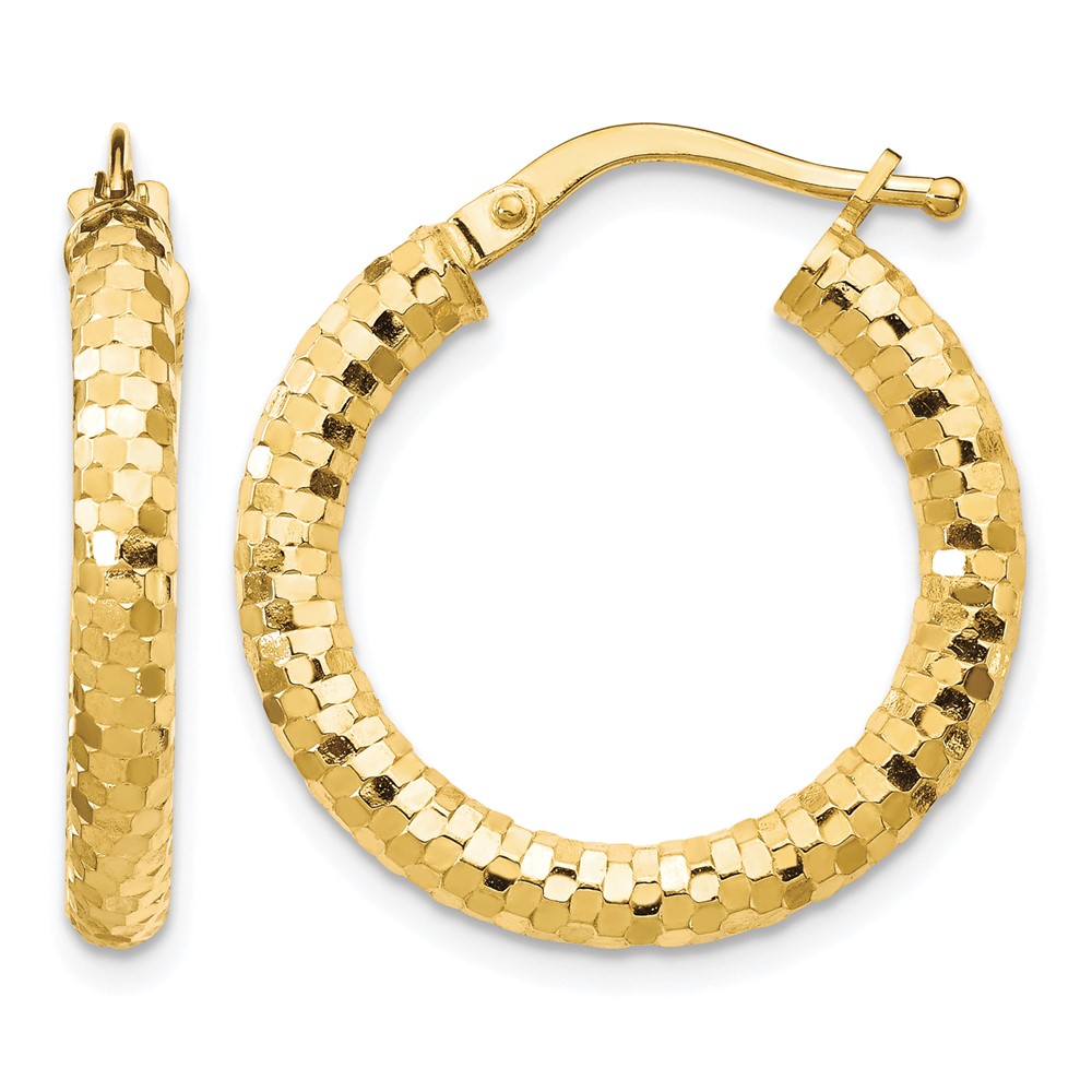 14K 3x22mm Diamond-cut Hoop Earrings (TF1701)