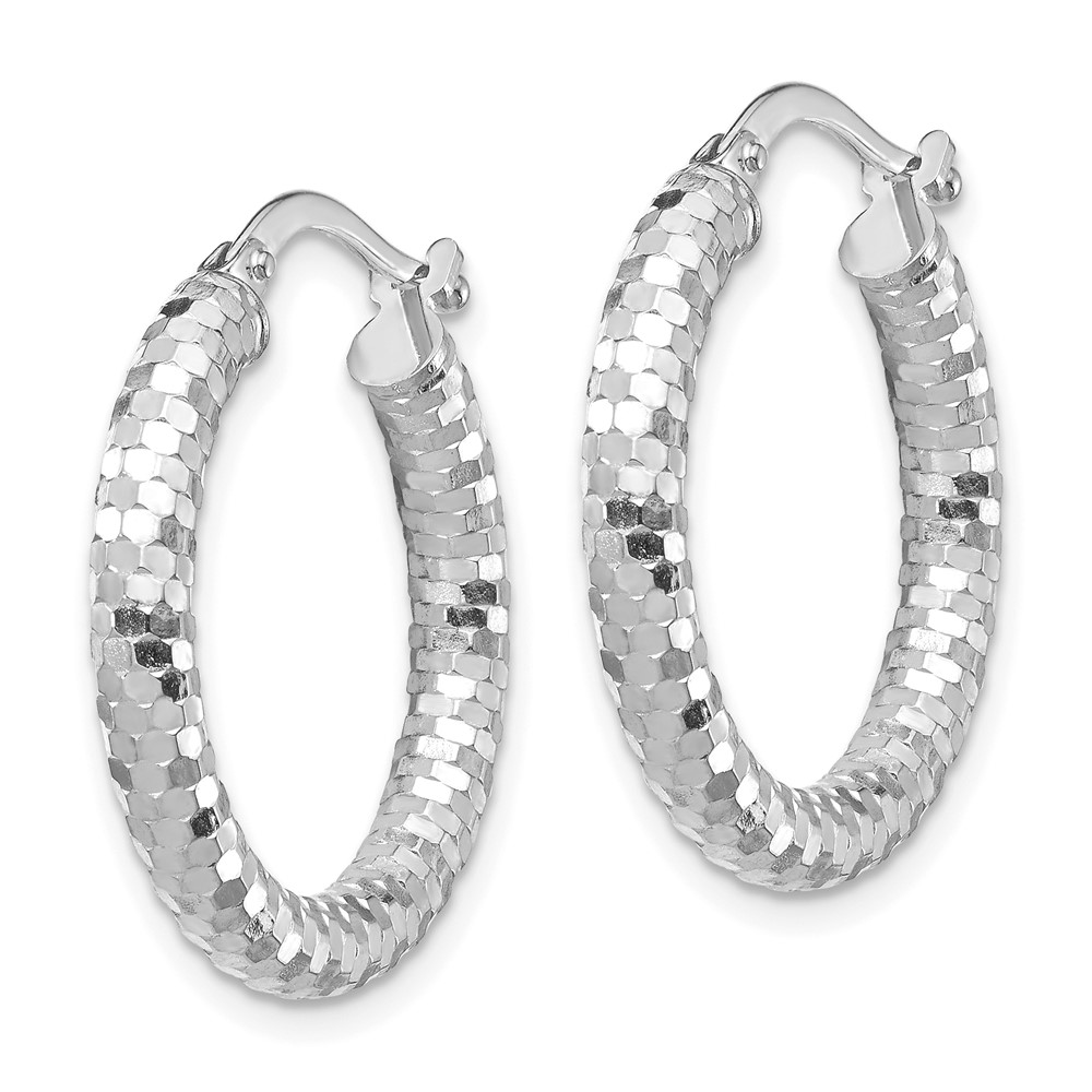 14k White Gold 3x22mm Diamond-cut Hoop Earrings (TF1701W)