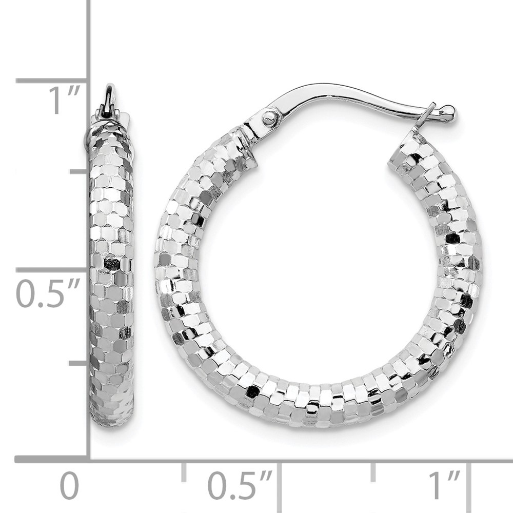 14k White Gold 3x22mm Diamond-cut Hoop Earrings (TF1701W)
